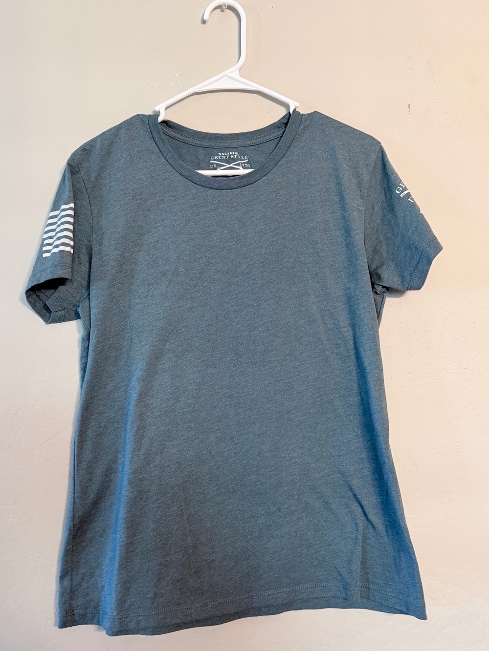 Grunt style Gray-Blue Short Sleeve Tee with Sleeve Flag Graphic- xxl